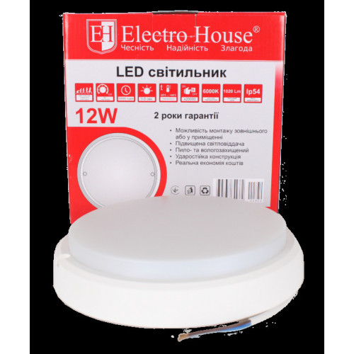 ElectroHouse LED светильник для ЖКХ 12W 6500K 1020Lm IP54 ElectroHouse LED светильник для ЖКХ 12W 6500K 1020Lm IP54