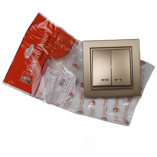 ElectroHouse Выключатель с подсветкой двойной Роскошно золотой Enzo IP22 ElectroHouse Выключатель с подсветкой двойной Роскошно золотой Enzo IP22