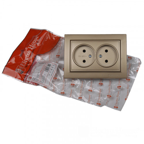 ElectroHouse Розетка двойная без заземления Роскошно золотой Enzo 16A IP22 ElectroHouse Розетка двойная без заземления Роскошно золотой Enzo 16A IP22