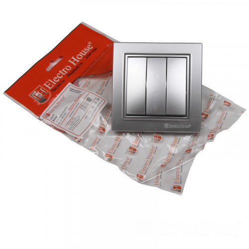 ElectroHouse Выключатель тройной Серебряный камень Enzo IP22 ElectroHouse Выключатель тройной Серебряный камень Enzo IP22