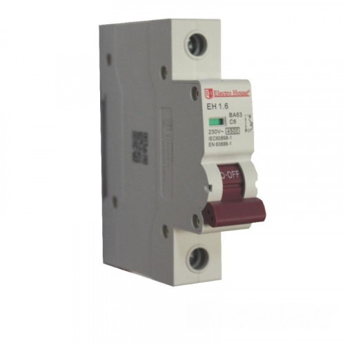 ElectroHouse Автоматический выключатель 1P 6A 45kA 230-400V IP20 ElectroHouse Автоматический выключатель 1P 6A 45kA 230-400V IP20